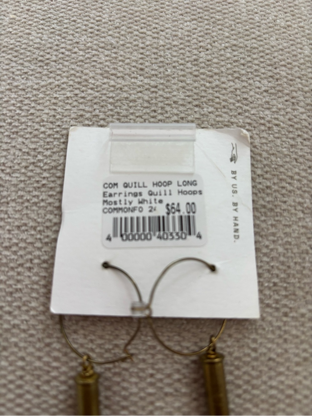 White Spike Hoop Drop Earrings with Brass Accents - Picture 3 of 3